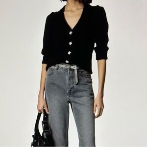 NWT Zadig & Voltaire Betsy Star Button Puff-Sleeve Cardigan- Noir size XS